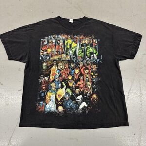 Marvel Superhero Collage Shirt Mens 2XL Black Graphic Tee Comics Heroes
